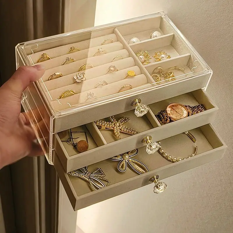 Fluwelen oorknopjes opbergdoos drie lagen sieraden organisator stofdicht lade ontwerp voor accessoires dressing sieraden doos