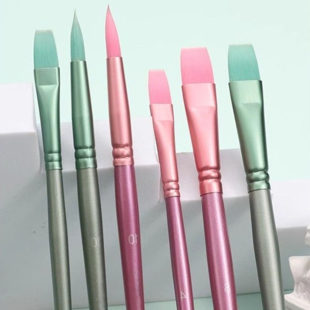 4/6pcs soft hair Painting Brush Set Professional Nylon Watercolor Drawing Brushes Wooden Handle Different Shape