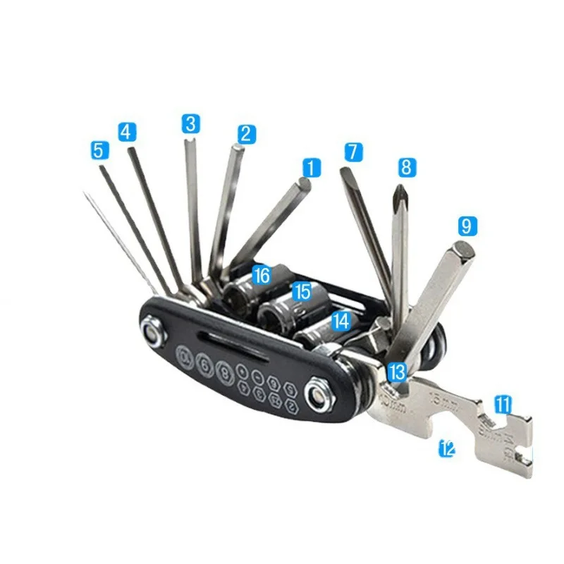 Herramienta de reparación de bicicletas, combinación de reparación, herramienta de reparación de neumáticos, herramienta de reparación plegable multifuncional, juego de llaves