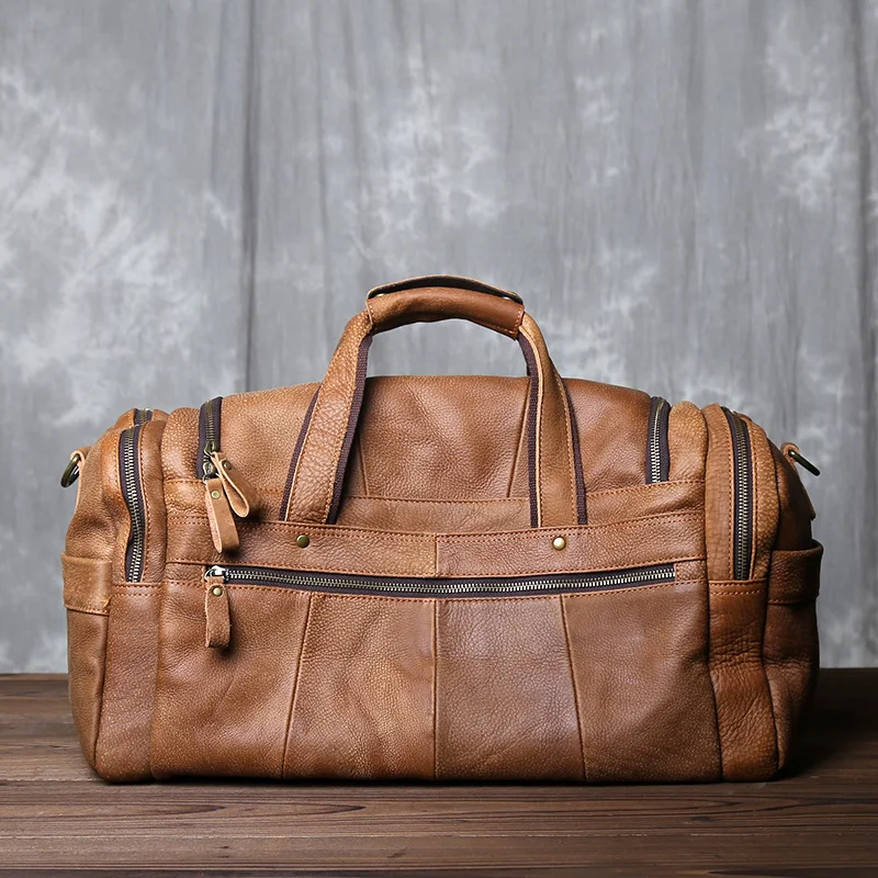 Retro Men 'S First Layer Cowhide ขนาดใหญ่แบบพกพากระเป๋าสะพายหนังกระเป๋าหิ้ว