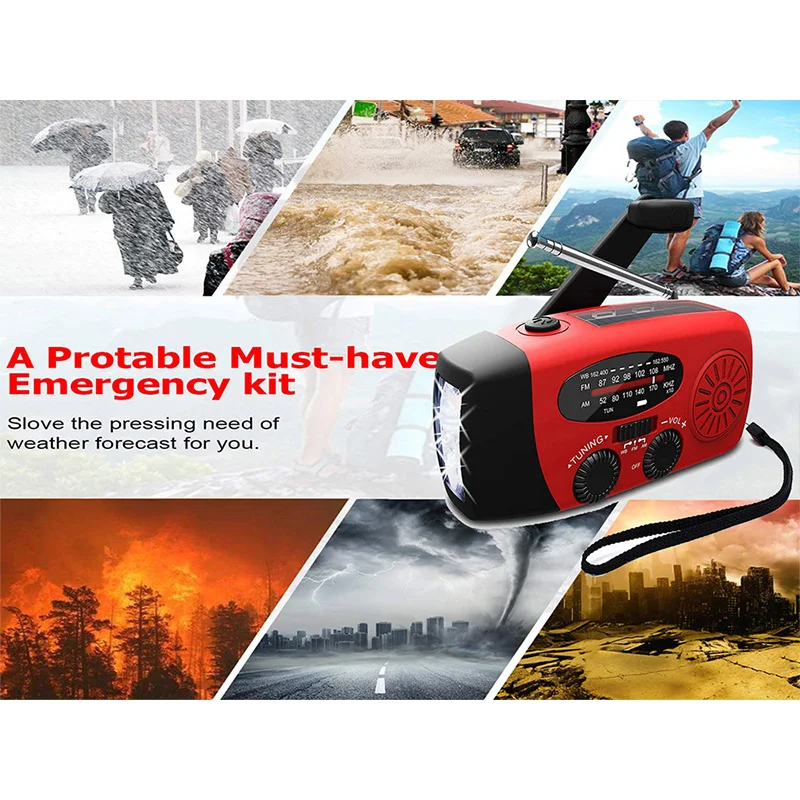Multifunctional Portable Hand Crank Power Generation Emergency Radio Solar LED Flashlight Disaster Prevention FM NOAA Power Bank