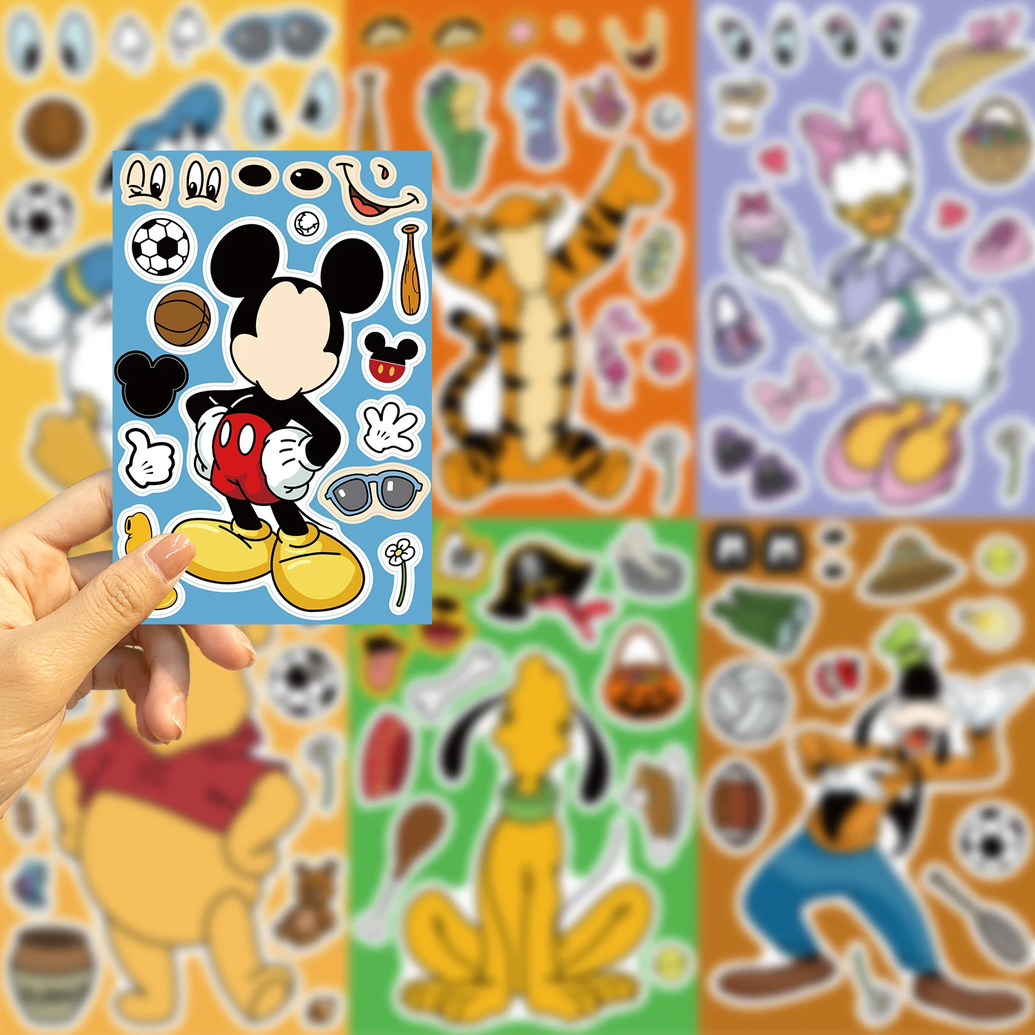 32 fogli adesivo puzzle fai da te per bambini Winnie Mickey personaggio faccia assemblare adesivi giocattoli per bambini ragazzi ragazze regali