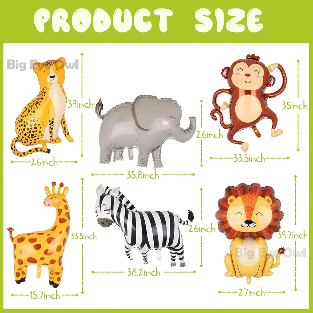 Dschungeljagd-Tierballon, Geburtstagsparty-Dekoration, riesiger Jagdballon, geeignet für Jungen, wildes Thema, Zoo, Affe, Elefant, Zebra, Leopardenmuster, Krokodil, Giraffenform