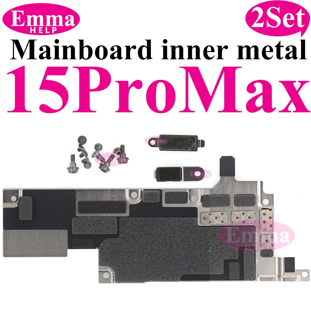 2 ชุดฝาครอบโลหะด้านในแผ่นเมนบอร์ดด้านในเหล็กพร้อมสกรูสําหรับ iPhone 13 12 15 Pro Max 14 Plus ยึดสกรูอะไหล่