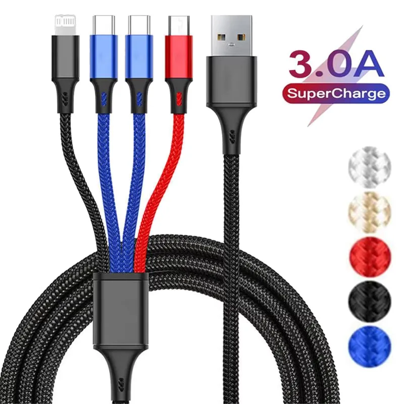 Cavo di ricarica rapido micro da USB a tipo C 3 in 1/ 4 in 1 Cavo dati per telefono a ricarica rapida 3A per Xiaomi Redmi Oneplus iPhone Huawei