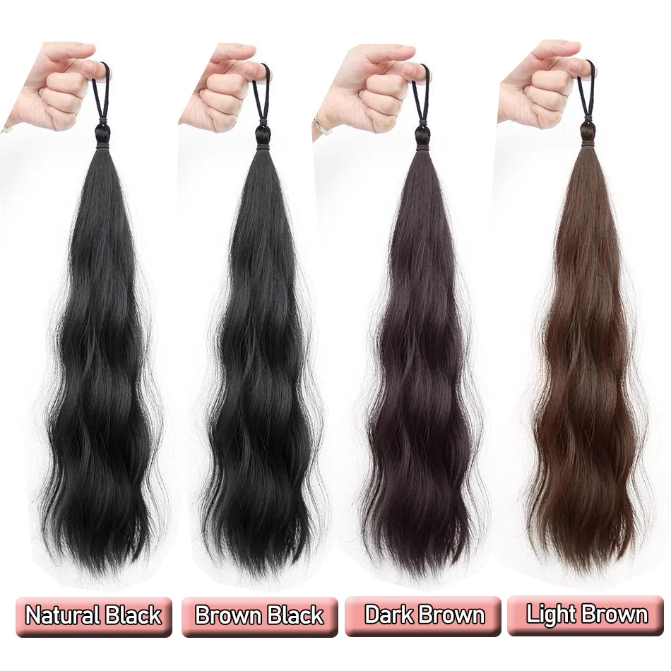Extensions capillaires synthétiques longues et ondulées, queue de cheval à enroulement automatique, avec élastique en caoutchouc tressé, pour femmes, augmente les cheveux