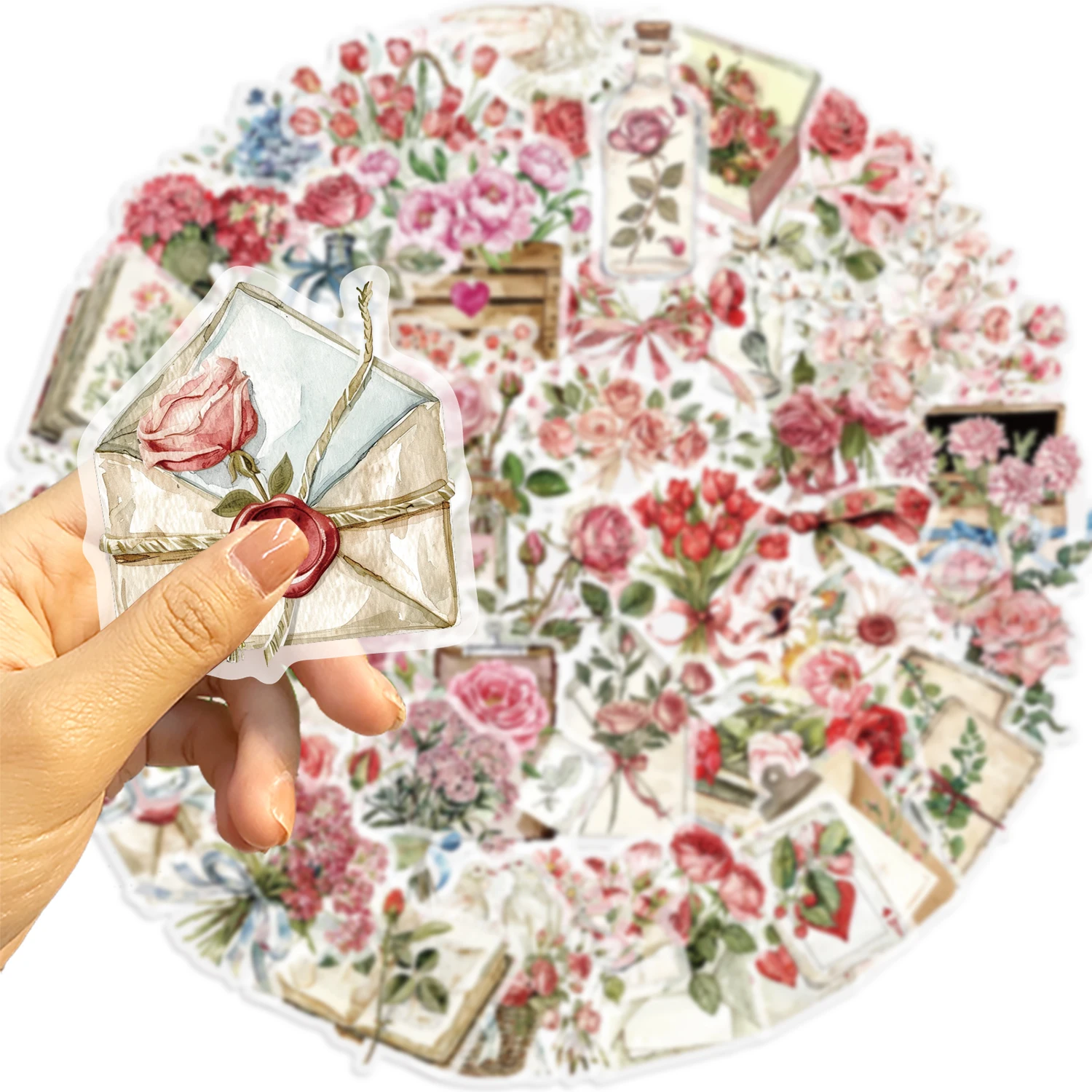 50pcs สติกเกอร์ดอกไม้ดอกไม้ธรรมชาติสติ๊กเกอร์ตกแต่งความงามกันน้ําสติกเกอร์สัตว์เลี้ยงสําหรับ Journaling โน้ตบุ๊คขวดน้ํา