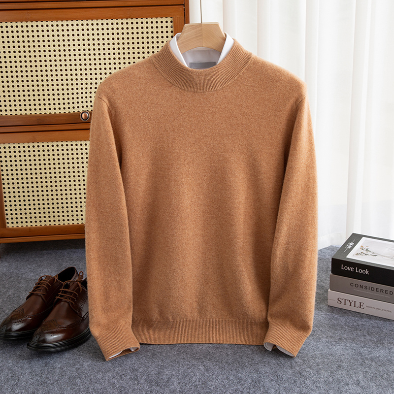 Nueva moda, jersey de lana de 100% para hombre, suéter de cuello medio alto, suéter de punto de Color sólido cálido para otoño e invierno, Top informal de negocios