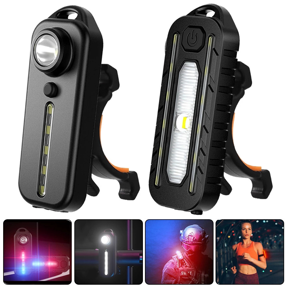 LED Red and Blue Warning Light USB Charging Bike Tail Light LED Waterproof Police Shoulder Clip Light Bag Lamp LANTERN