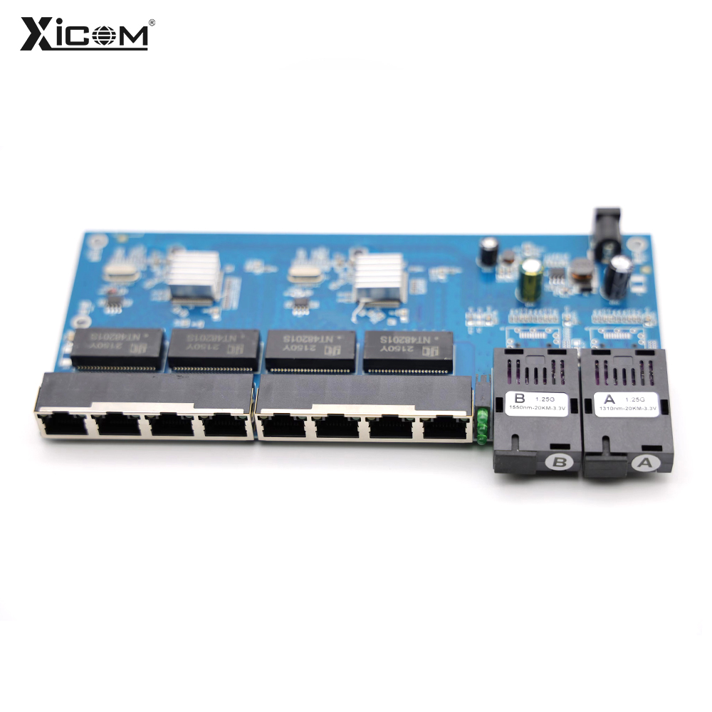 100/1000M Ngược POE Sợi Switch 20Km 2F8E Gigabit PCBA Placa Tàu Điện Ngầm Quang Phương Tiện Truyền Thông Chuyển Đổi Ban output12V 1310/1550nm