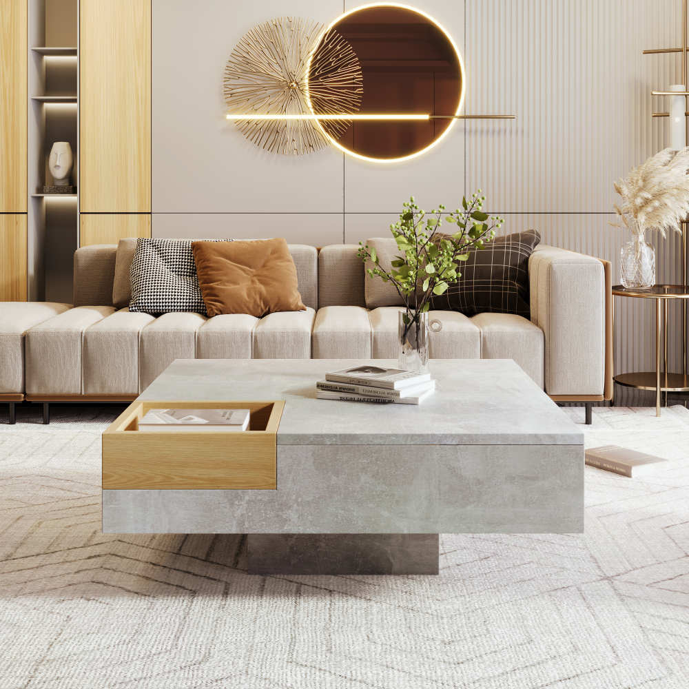 Table basse moderne 72x72x30cm, avec boîte de rangement amovible, Table d'appoint, Table de canapé de salon, cadre robuste et Surface anti-rayures