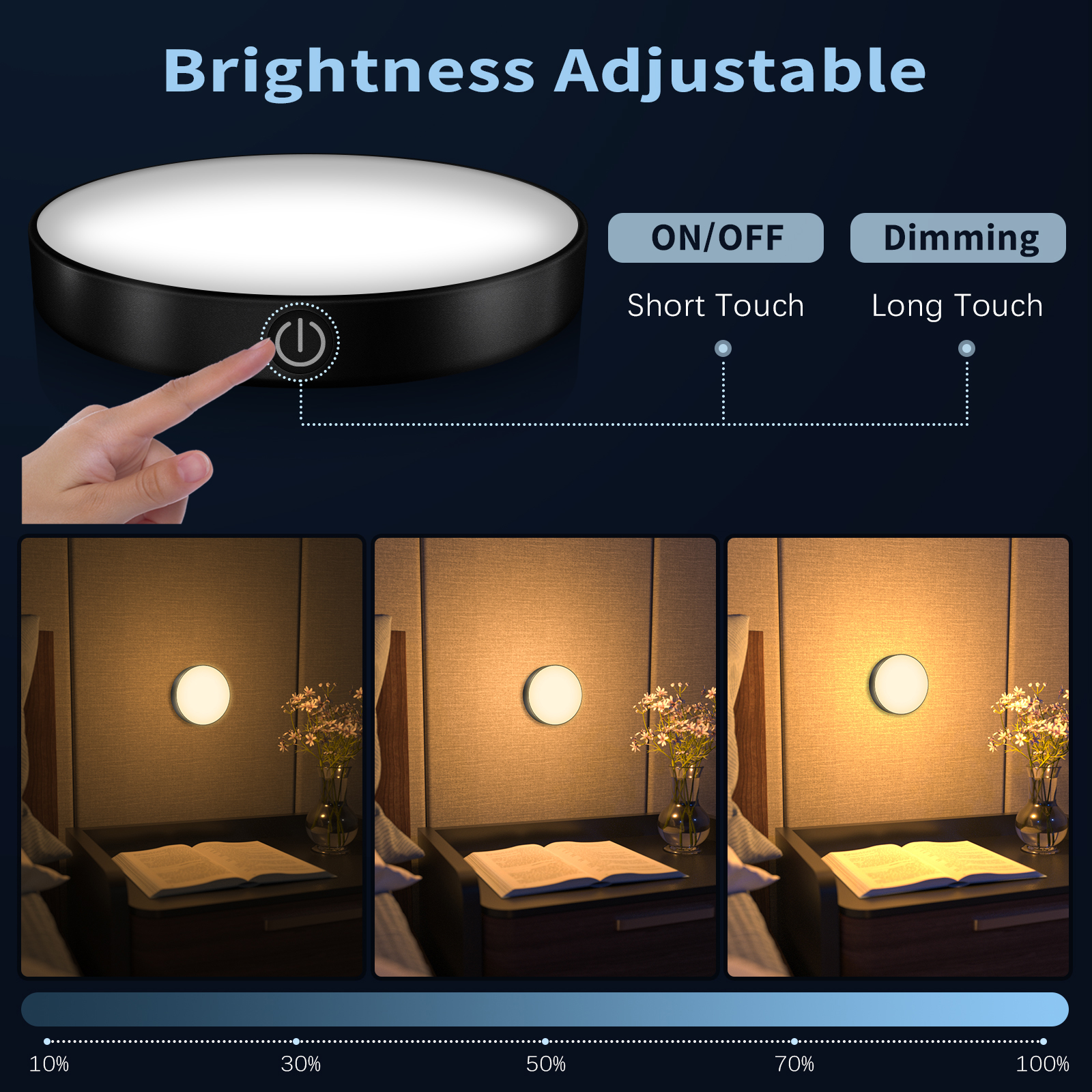 WILLED Wiederaufladbares dimmbares Touch-Licht mit integriertem 1000-mAh-Teig, tragbare LED-Nachtlichter für Schrank, Kleiderschrank, Küche, Schlafzimmer