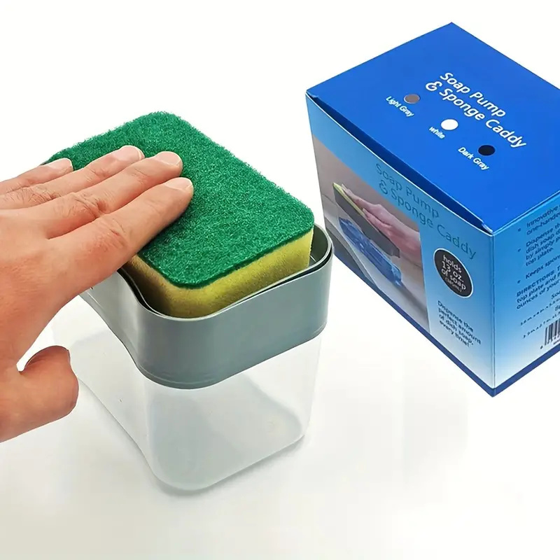 Dispensador de sabão automático, suporte de esponja, garrafa de imprensa, ferramenta de limpeza de lavar louça líquida com esponja, combinação de uso de pia de cozinha