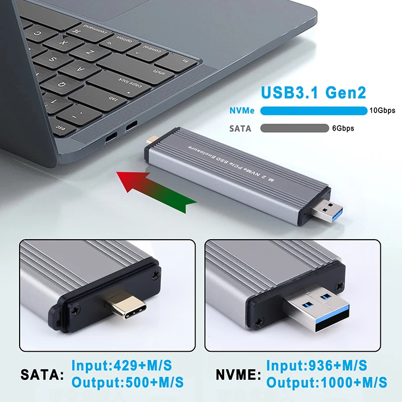 Samget m.2 ssd fall m.2 zu usb 3,1 gen 2 10gbps aluminium gehäuse usbc usba zu nvme pcie externes gehäuse für m2 nvme ssd