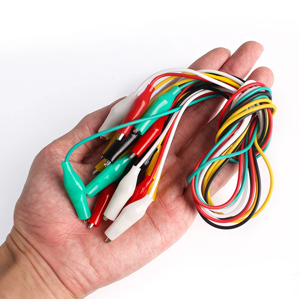 Pinzas de cocodrilo de doble punta, cables de prueba eléctricos de bricolaje, prueba de pinza de cucaracha, cable de puente de 46CM, 1 juego/10 piezas
