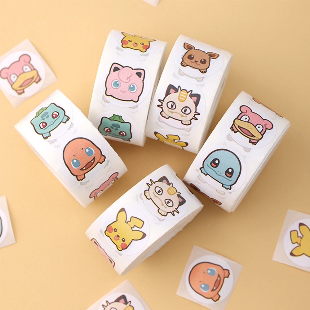 500 sztuk Anime śliczne naklejki Pokemon Kawaii Pikachu naklejek z okrągłą pieczęcią naklejek Graffiti naklejki bagażowe zabawki