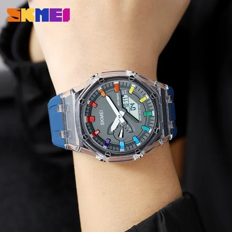 Reloj SKMEI resistente al agua para hombre, cronómetro de cuenta atrás, luz Led, reloj de pulsera con movimiento electrónico, reloj despertador de 5 horas, relojes digitales 2100