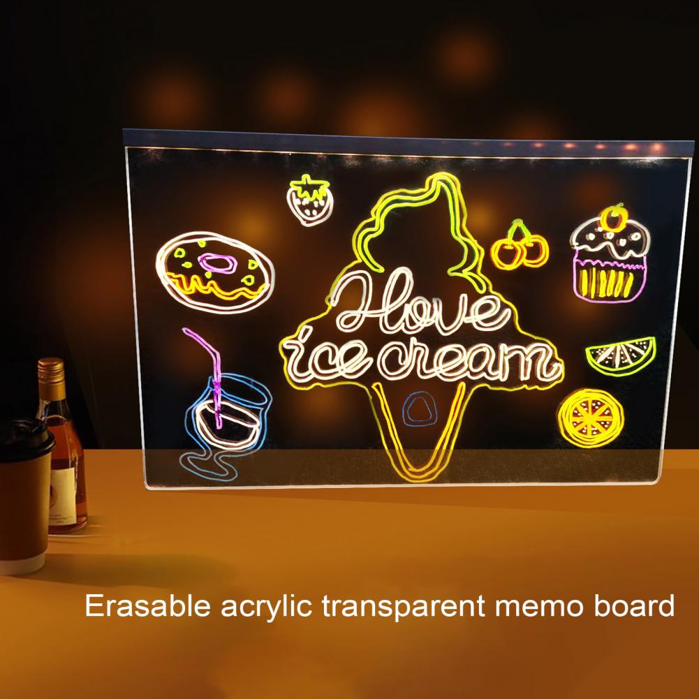 Tablero de notas luminoso LED con colores iluminados, tablero de mensajes acrílico transparente, tablero de escritura transparente de imitación para niños