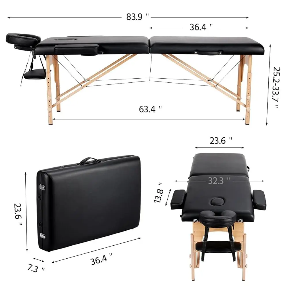 24 inch Massage Table Portable Lash Beds Spa Bed Massage Couch Foldable Spa Tables Adjustable 2 Fold with Non-Woven Bag