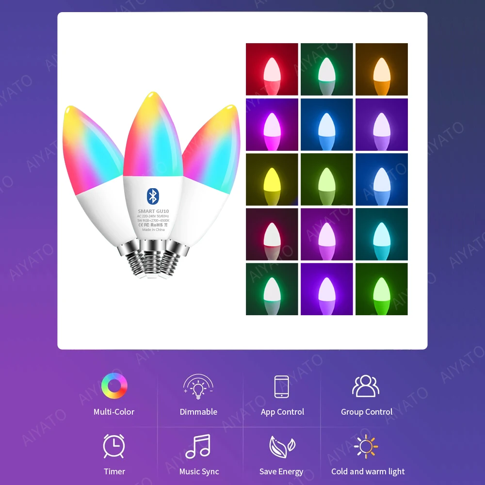 Tuya E14 Lampade a candela Controllo APP Lampadina intelligente Bluetooth WIFI RGB 220V Luce a LED Dimmerabile Smart Life Room Home Group Lampade di cristallo