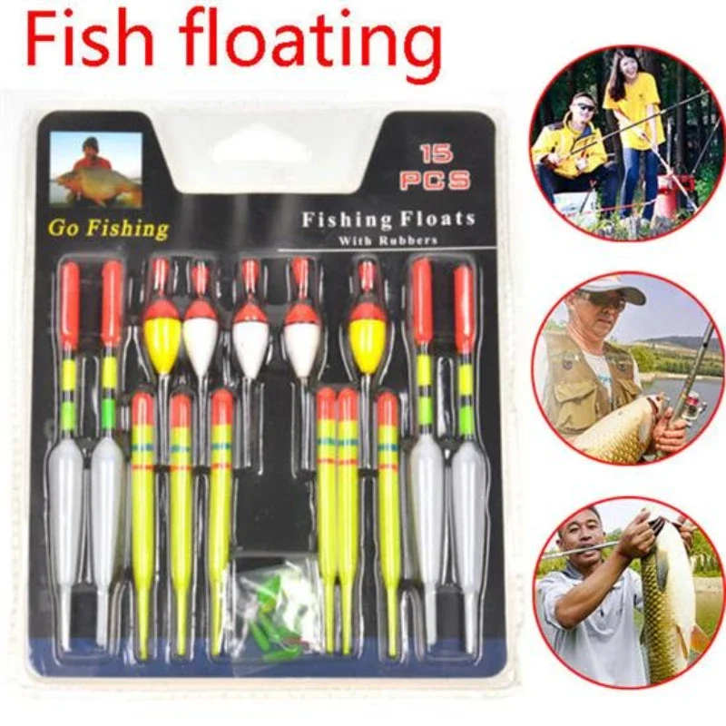Flotador de pesca portátil con múltiples combinaciones de tamaños, adecuado para la mayoría de los equipos de caza de peces al aire libre, 1 Juego (15 uds)