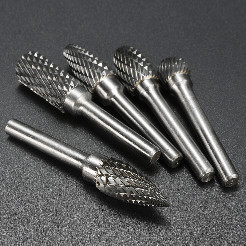 5 stks Dubbele Groef Roterende Bestand 6mm Slijpkop Wolfraamcarbide Burr Frees Boor Set Afwerking Metalen mal