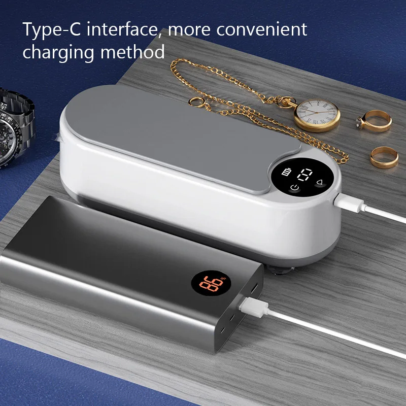 Limpiador ultrasónico inalámbrico, máquina de limpieza de gafas, reloj, joyería, limpiador de tirantes, caja de limpieza por vibración, eliminación de manchas