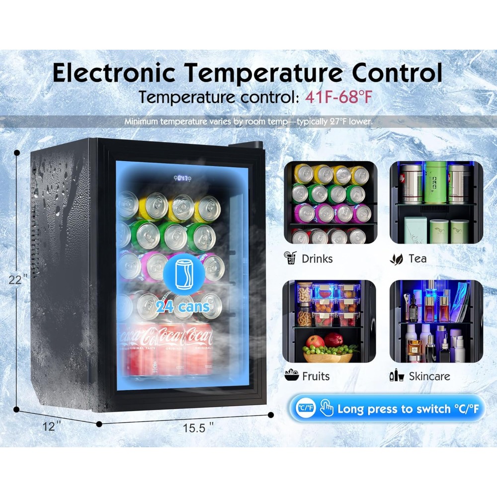 60" coffe bar cabinet with built-in beverage refrigerator– wine bar with 24 cans mini fridge– sideboard buffet cabinet with stor