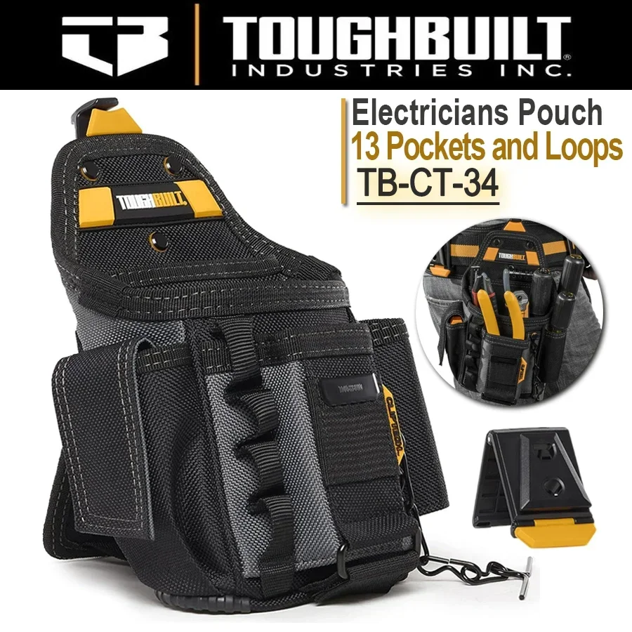 ToughBuilt TB-CT-34 klein elektricienzakje voor gereedschapsriem, 13 zakken en lussen, zwarte constructie