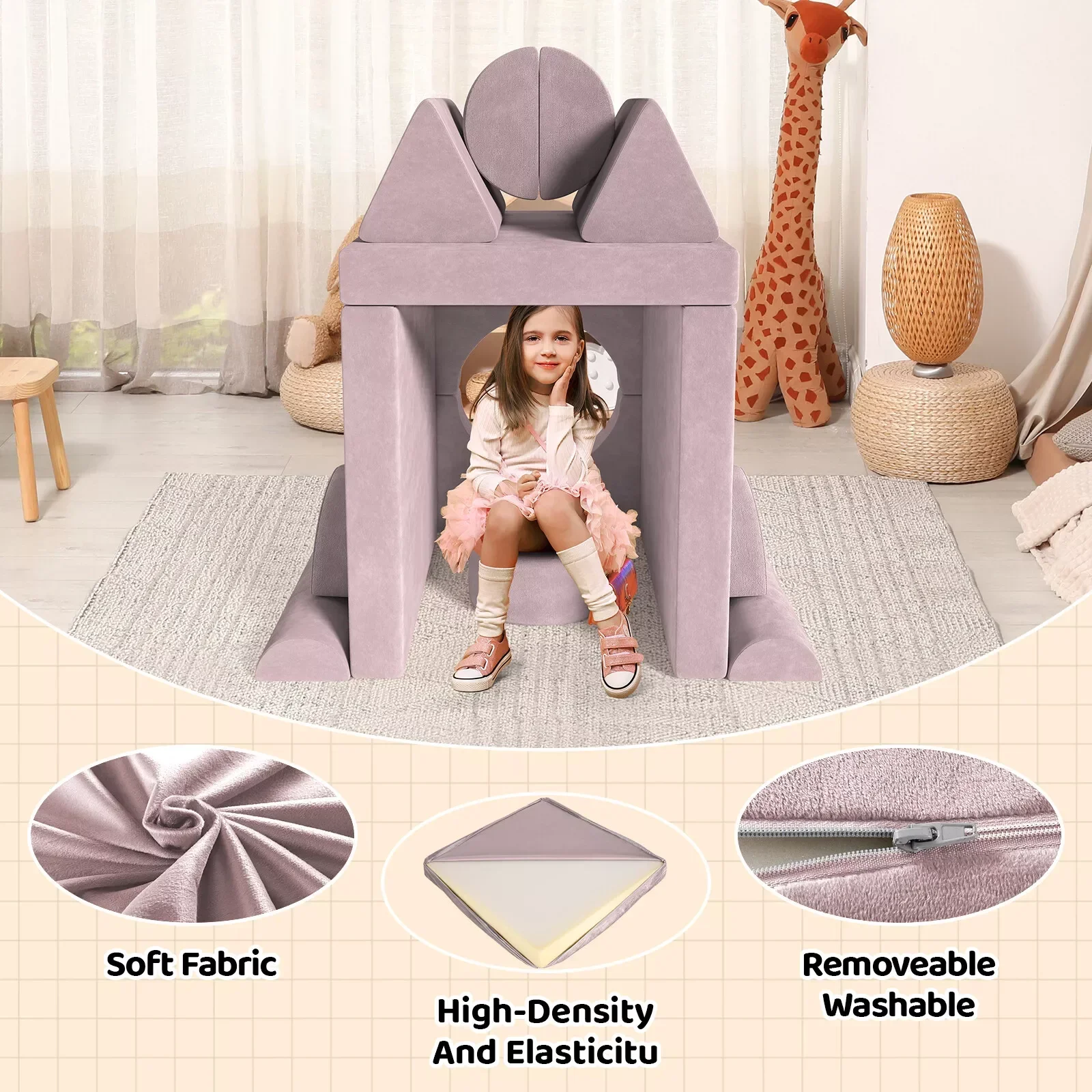 Sofá modular infantil, sofá secional infantil, quarto futplay e móveis de sala de jogos para crianças, espuma conversível e almofada de chão