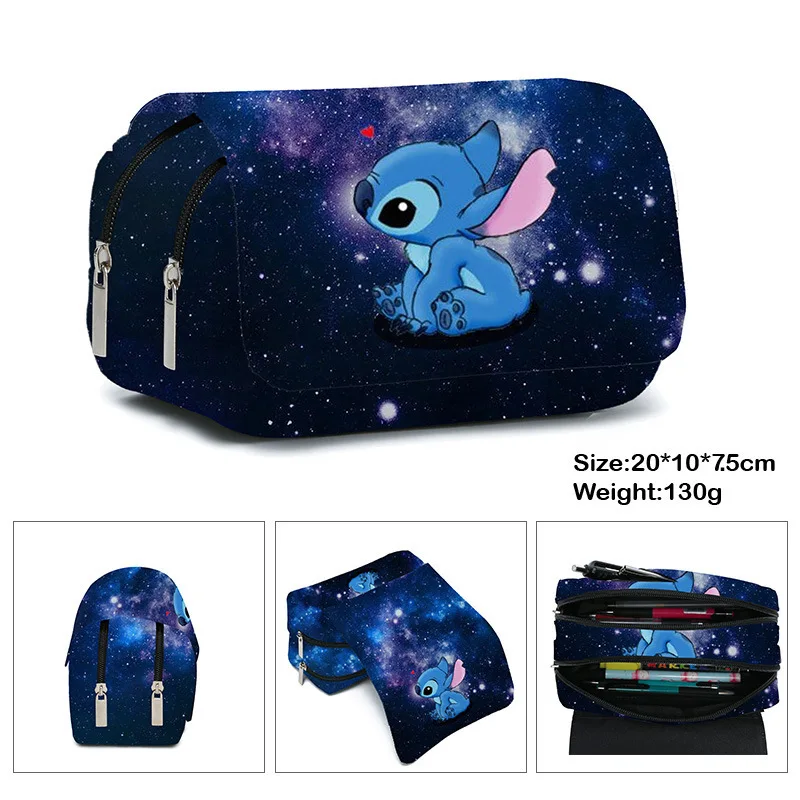 Disney 20CM Stich Voll Bedruckte Klappe Stift Tasche Stich Große Kapazität Schreibwaren Box Bleistift Fall Student Schule kleine Tasche geschenke