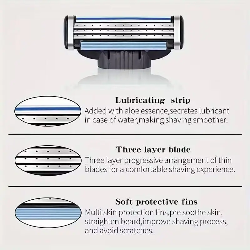 New Stainless Steel Blade Sharp 3 Layer Safety Razor for Gillette Mach 3 Manual Razor Blades Replacement Refills Blades