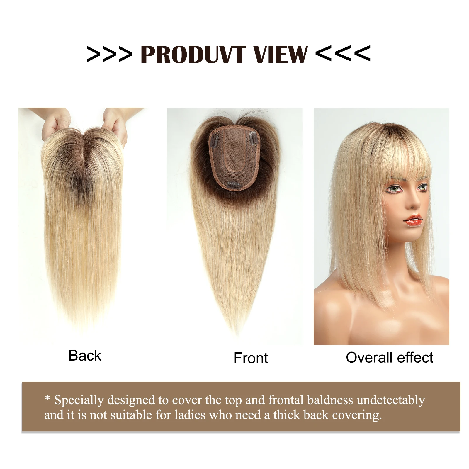 100 % Remy-Echthaar-Topper mit Pony, platinblond, Ombre-Echthaarteile für Frauen, dünnes Haar, Seidenbasis, Clip-in-Topper