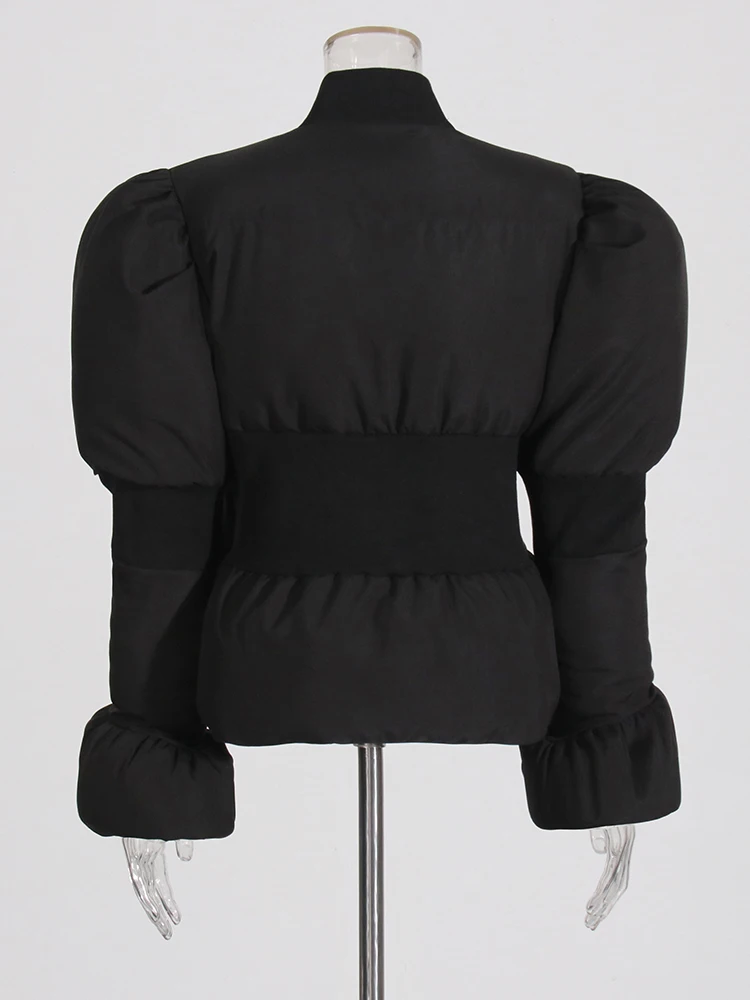 TWOTWINSTYLE Solide Abnehmen Mäntel Für Frauen Stehen Kragen Flare Hülse Patchwork Zipper Minimalistischen Tunika Jacken Weibliche Mode