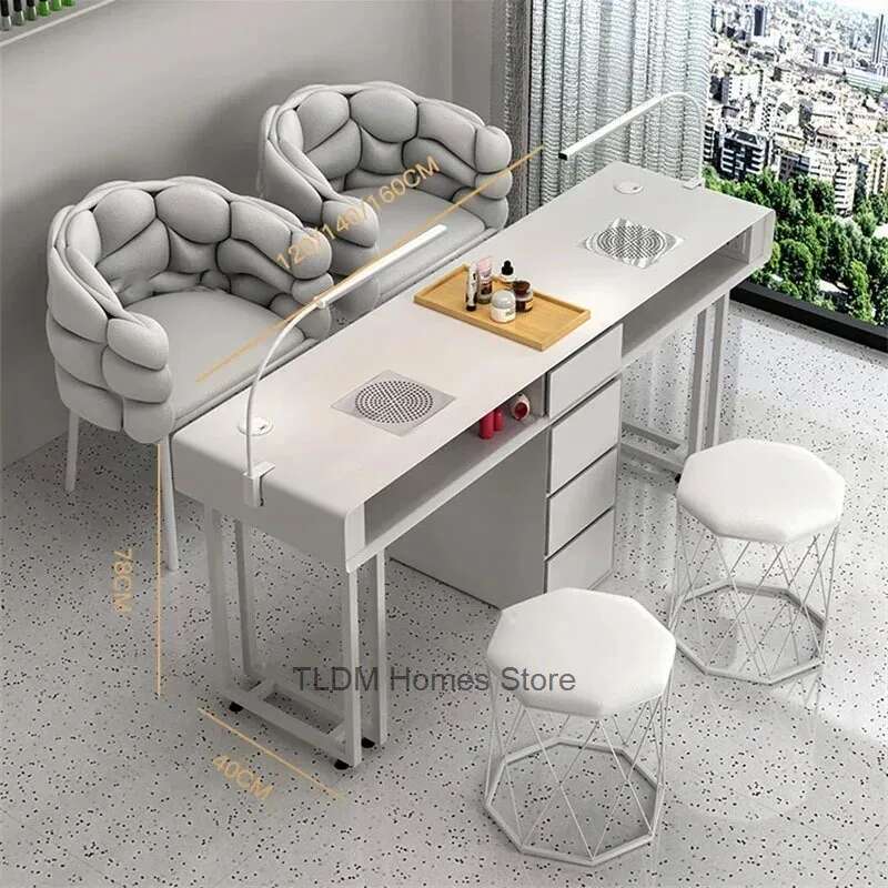 Mesa de manicure dupla única moderna com gavetas estilo creme mesa de unhas e cadeira conjunto luz luxo ins mesa de unhas para loja de unhas