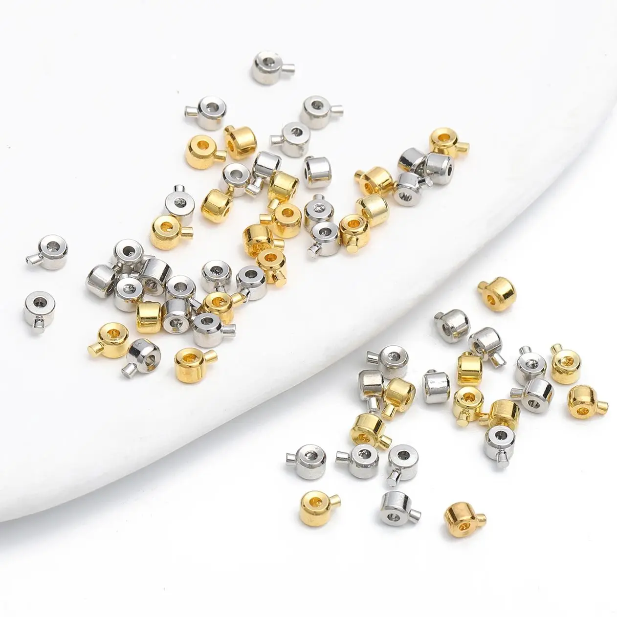 10Pcs สแตนเลสสตีลตําแหน่ง Stopper Spacers CRIMP End Septum ลูกปัดสําหรับเครื่องประดับ DIY สร้อยคอสร้อยข้อมือ CONNECTOR