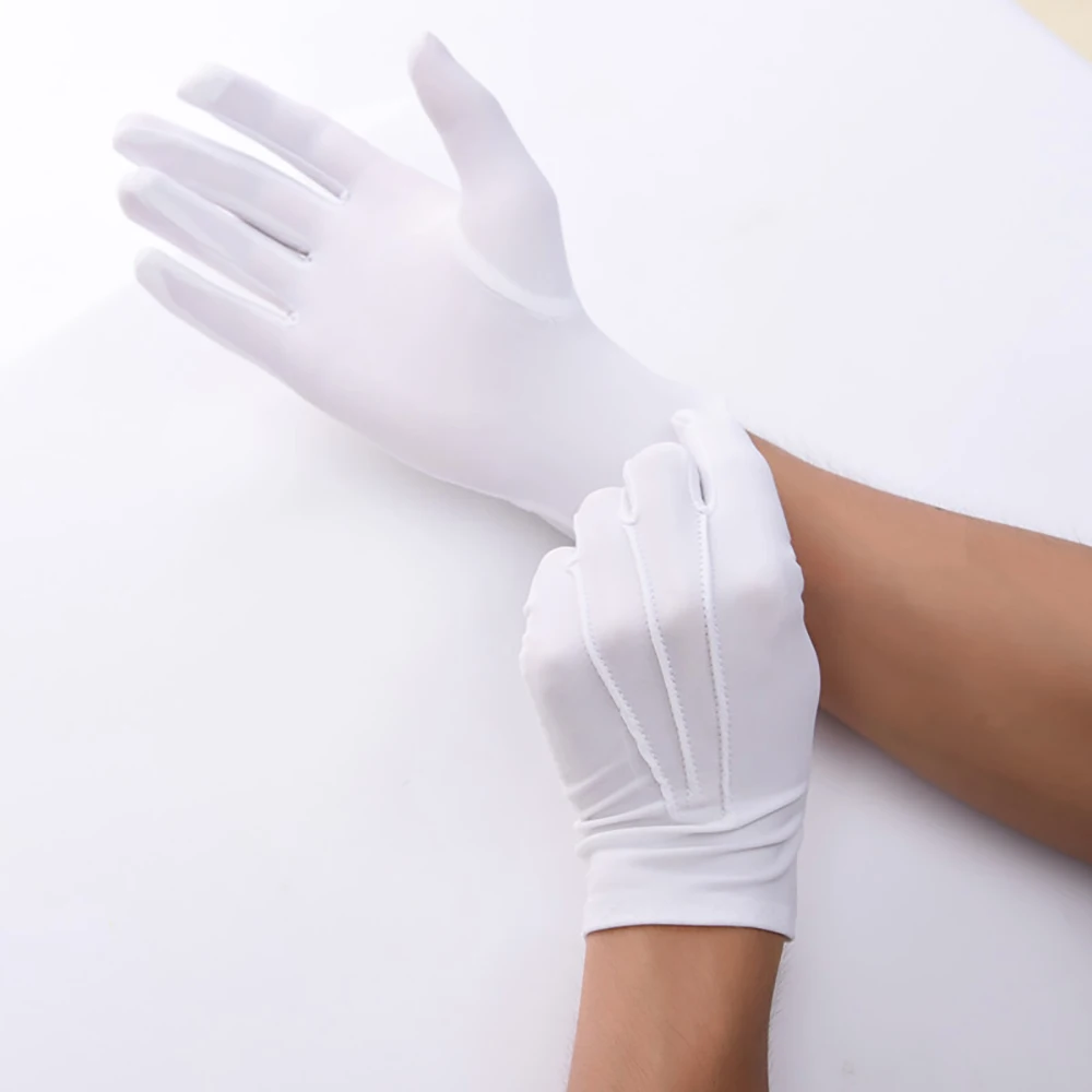 1 paire de gants formels blancs pour femmes, protection du père noël pour hommes, gants de conduite courts antidérapants pour l'inspection des doigts complets