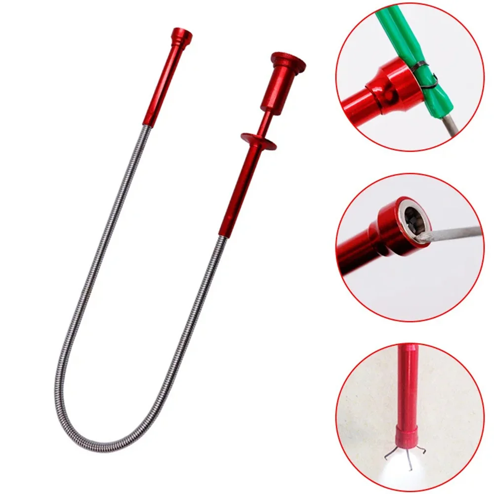 Griffe de ramassage magnétique télescopique, outil de ramassage magnétique, 4 griffes avec lumière LED, pince à ressort Flexible (sans batterie)