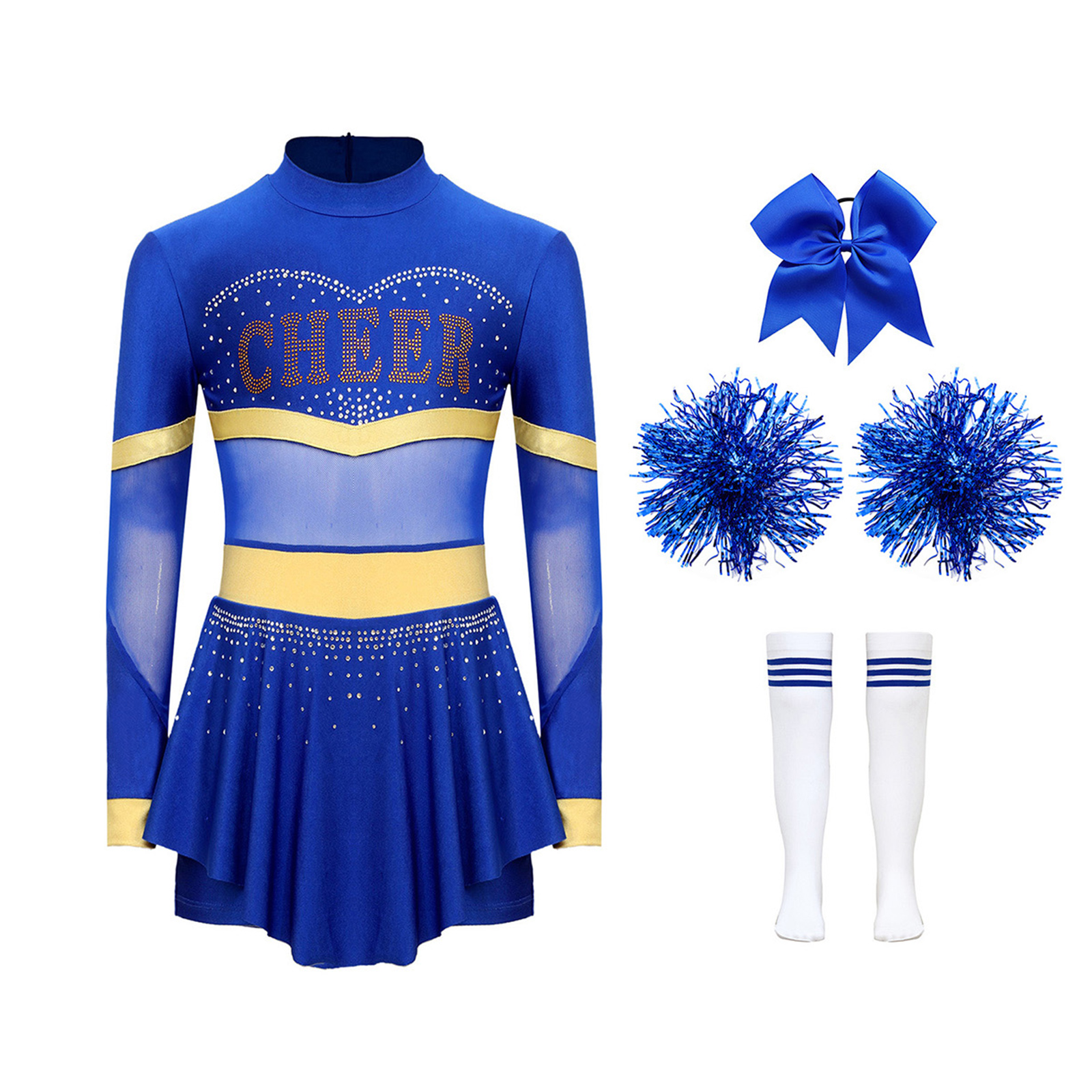 Mädchen Cheerleader Kostüm Langarm Cheerleading Uniform Kinder Cheer Dance Kleid Hand Blume Socken Bühne Dancewear Sets