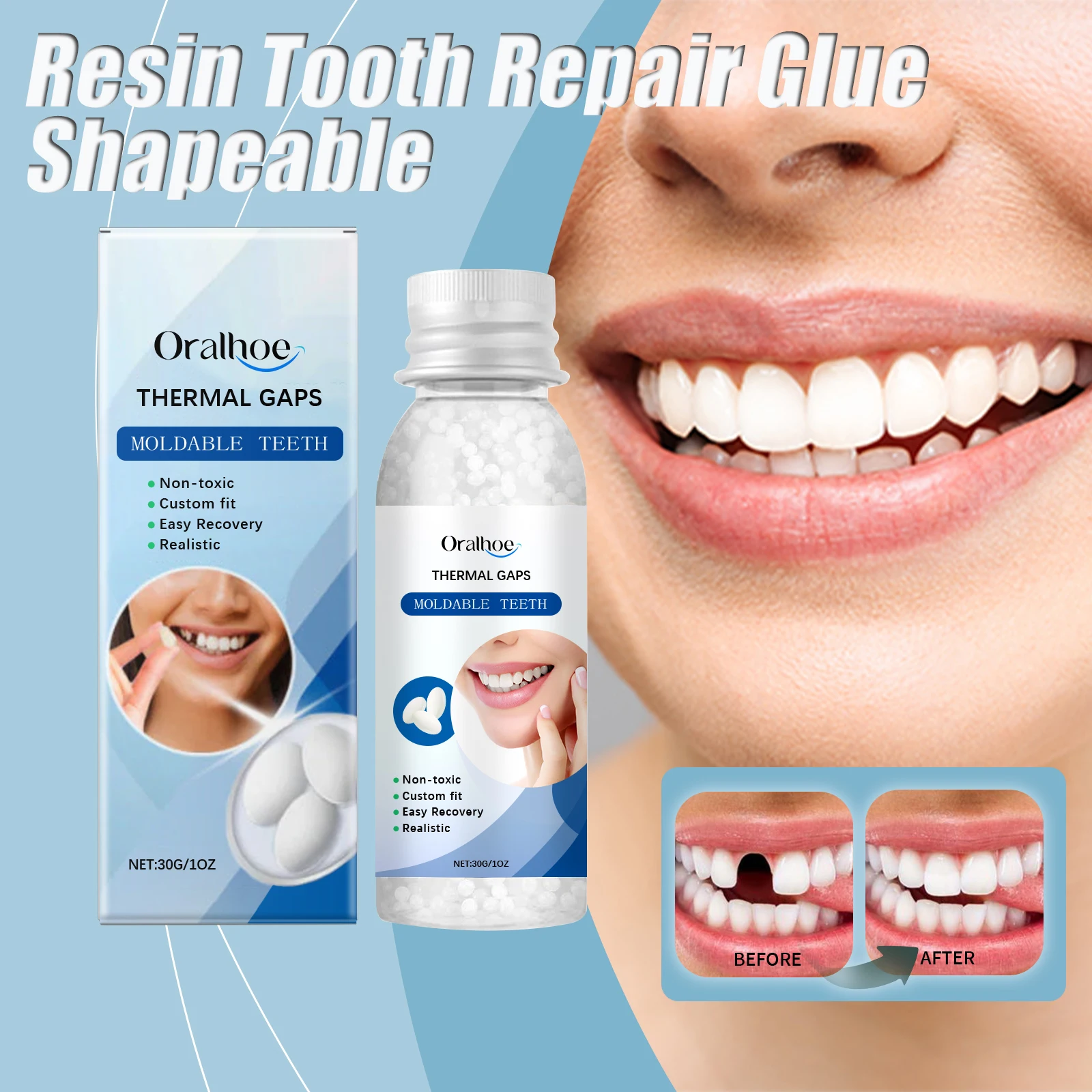 Colla per riparazione dei denti in resina Denti modellabili Lacune Riempimento Colla solida Riparazione temporanea dei denti Forniture per cure dentistiche di emergenza fai-da-te sicure
