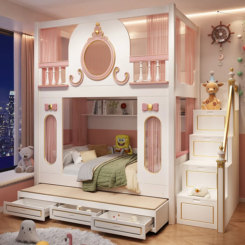 Children's bed Girl on and off bed Dream castle Princess bed Up and down with the same width Double bunk high