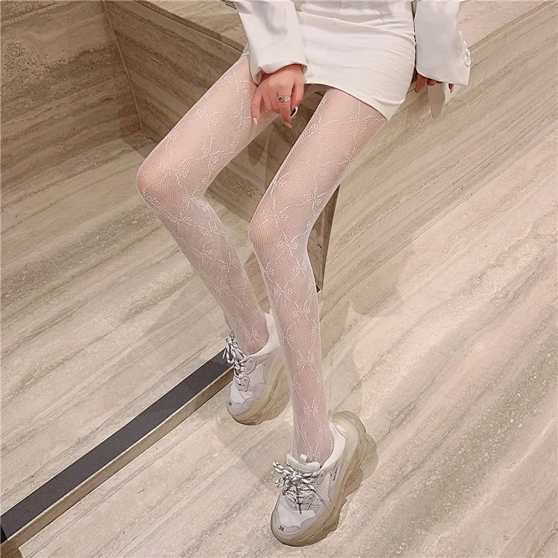 Clássico lolita oco para fora meias de malha de renda meia-calça quente japonês lolita retro rattan preto branco meia