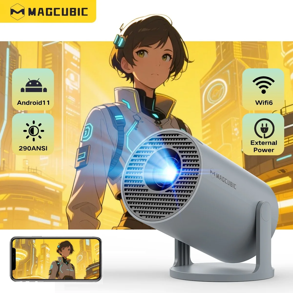 Projektor Magcubic 4K Android 11 HY300 Pro Wifi6 290ANSI Allwinner H713 BT5.0 1080P 1280*720P Kino Zewnętrzny przenośny projektor