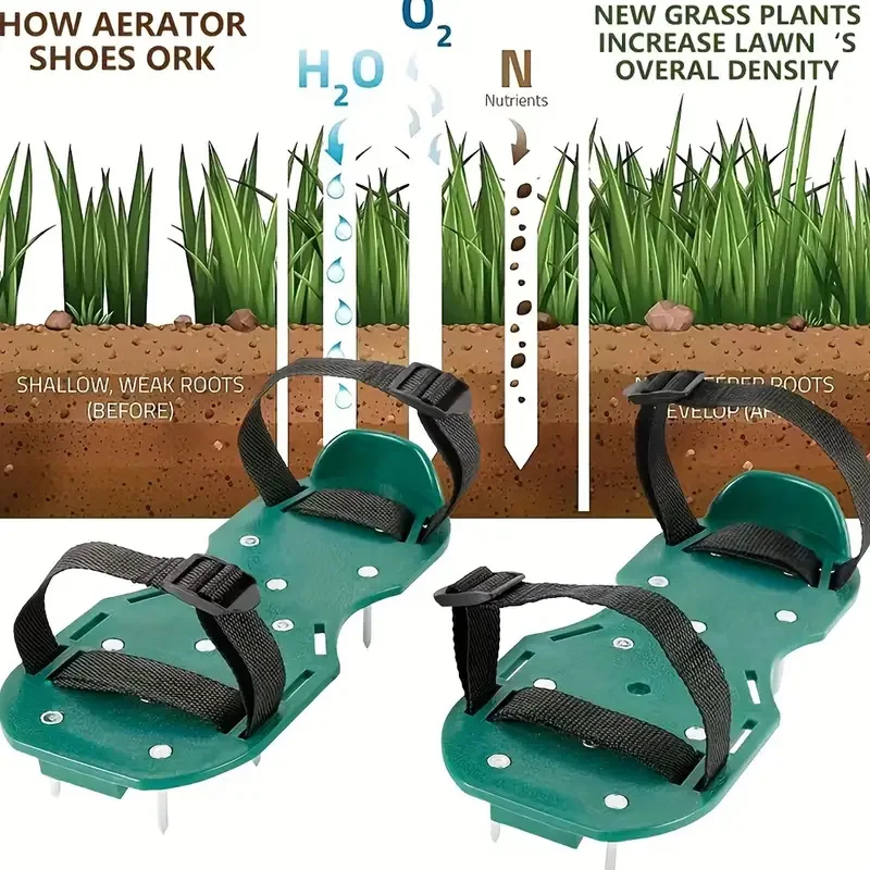 1 คู่สวนดินคลายรองเท้าสนามหญ้าเล็บรองเท้าสวน Inflatable ดินคลายรองเท้า Self-leveling อีพ็อกซี่สวนเครื่องมือ