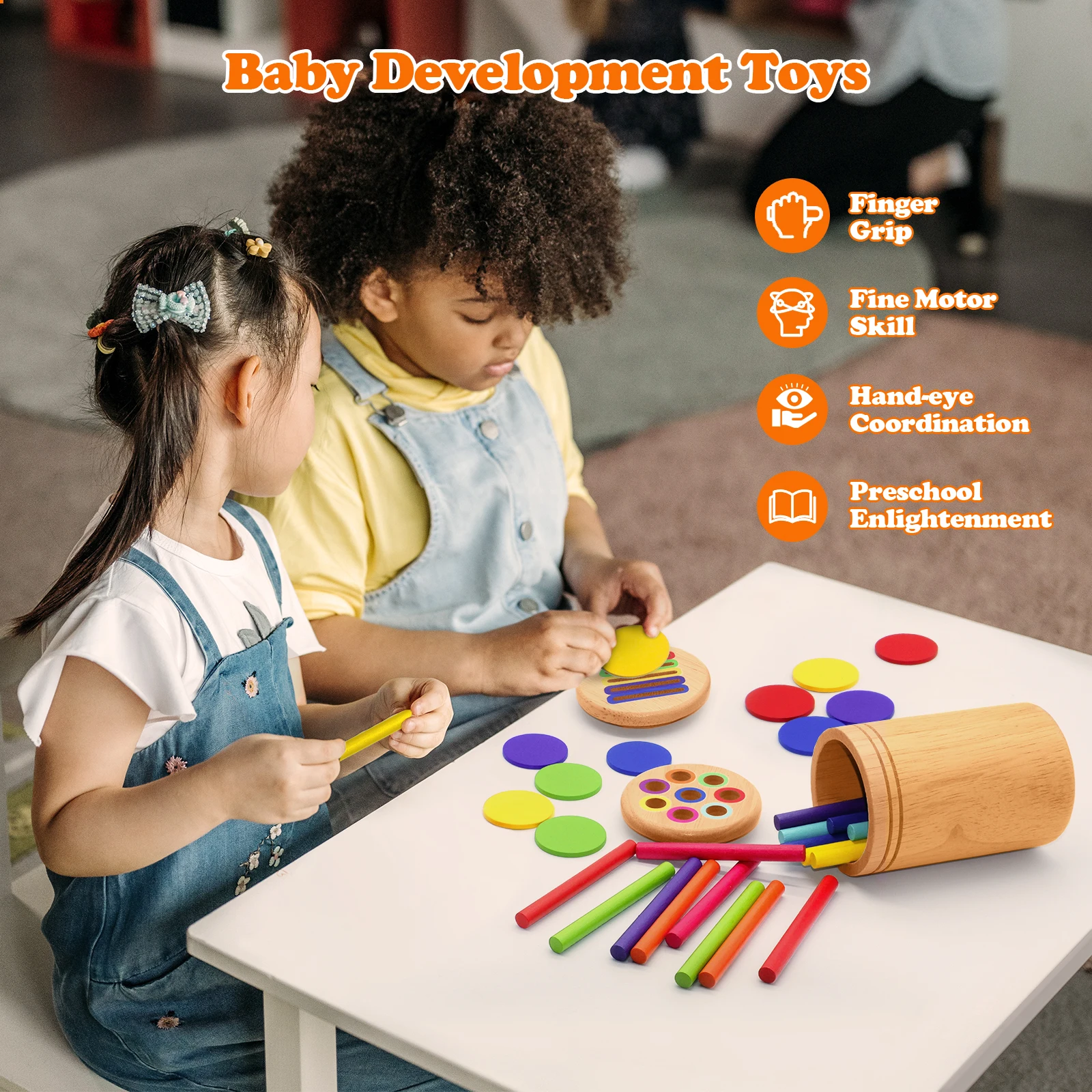 ของเล่นจับคู่ไม้ Montessori การจับคู่สี Sorting Stick BALANCE ของเล่น Fine Motor Skills การเรียนรู้คณิตศาสตร์ของเล่นเพื่อการศึกษาเด็ก