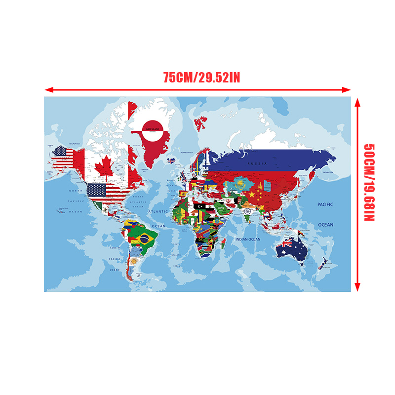 แผนที่โลก 75*50 ซม.ภาษาอังกฤษภาพวาดผ้าใบ Wall Art Picture Home Office อุปกรณ์โรงเรียนเด็ก Study Room Decor