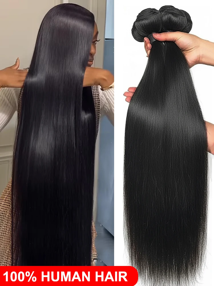 38 40 Polegada feixes retos crus 100% cabelo humano 3 4 5 pacote tecer brasileiro virgem cabelo cru feixes de cabelo humano extensões preto