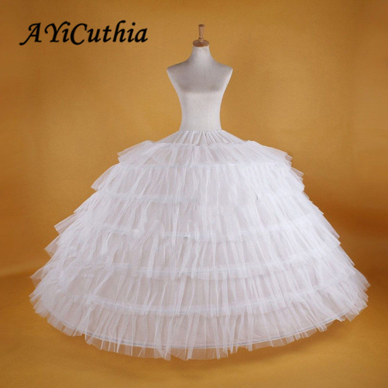 AYiCuthia ホワイト 6 フープビッグペチコートスリップチュールスカートロングふくらんクリノリンアンダースカート夜会服のウェディングドレス CQ7