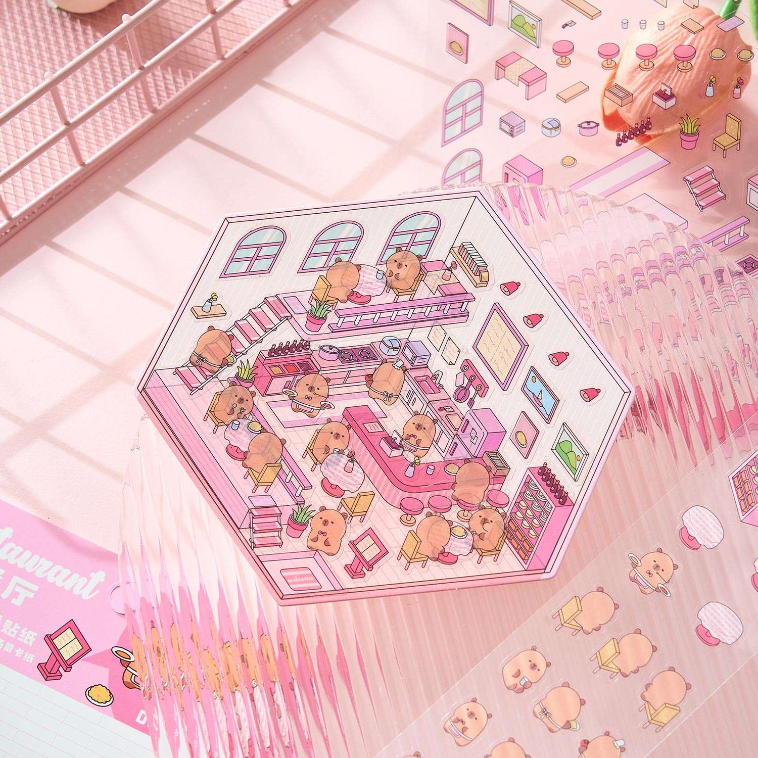 2pcs การ์ตูนฉากขนาดเล็ก 3D ภูมิทัศน์สติกเกอร์ DIY Cabin ฉากซ้อนและวางบัญชีมือของขวัญน่ารักสําหรับเด็ก