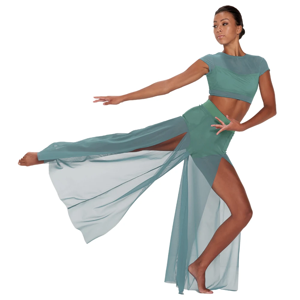 Midee modern ballet dance for Women 's nethole Top and broad LEG pants with 2 pieces Lyric set Ballet Girls' Children' s stage Clothing